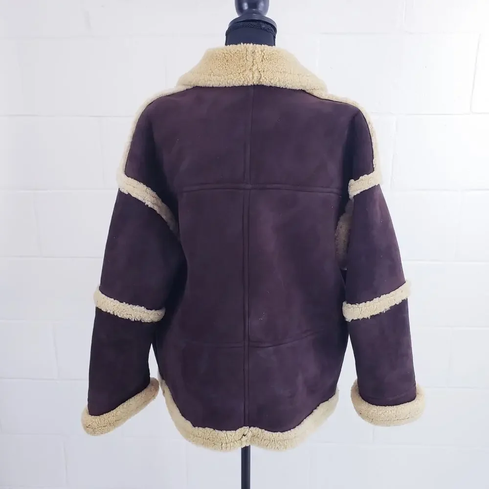 Vintage 80s Vakko Shearling Suede Coat Brown Hipster Coat Jacket Made In Romania - Picture 5 of 9